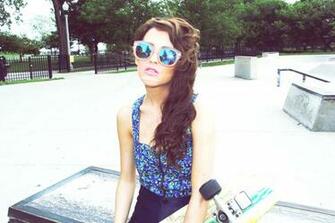 Girl With Glasses And A Skateboard Swag Wallpaper Image