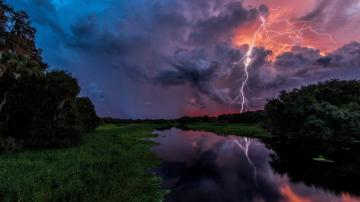 Sunset Florida Landscape Reflection Water Grass Wallpaper