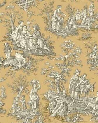 Waverly Classics Green And Mustard Country Life Toile Wallpaper