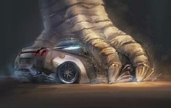 Wallpaper Figure Monster Background Paw Nissan Gt R Godzilla