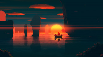 Calm Outrun Sunset Wallpaper Background Pictures S