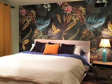 Black Tropical Wallpaper Leaf Flower Lizard Design About Murals