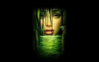 Beautiful Green Girl Face On Black Background Wallpaper