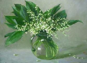 Wallpaper Lily Of The Valley Vase Water Flower Painting