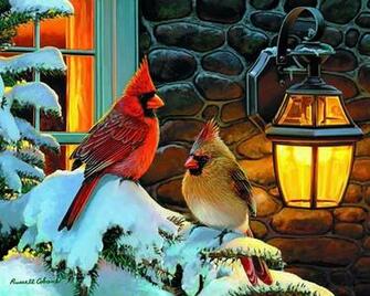 Cardinaux En Hiver Wallpaper