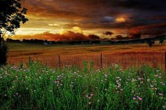 Country Farm At Sunset Wallpaper