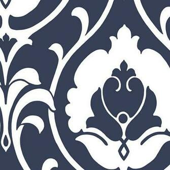 Damask Wallpaper Navy Blue White Bolt Traditional