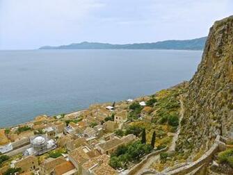 Monemvasia Village Greece Rooftops Coastal Photo From