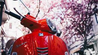 Wallpaper Vespa Scooter Red Sakura 4k UHD