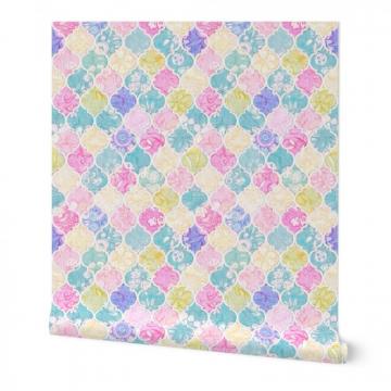 Wallpaper Roll Painted Ogee Moroccan Tile Ogees Floral Pastel