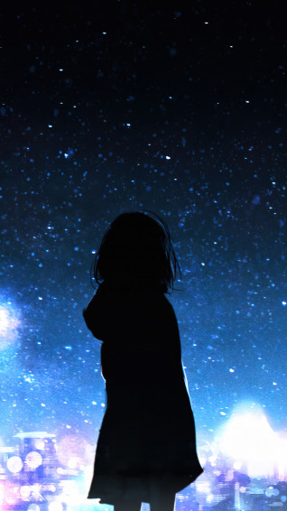 Anime Girl Silhouette City Night Sky 4k Wallpaper iPhone HD Phone