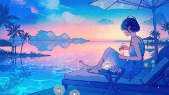 Anime Girl Beach Resort 4k Wallpaper iPhone HD Phone 970h