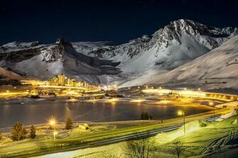 Picture France Tignes Winter Nature Mountains Snow Roads Night Time