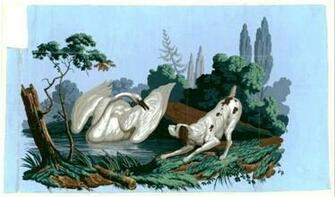 And Cie Hand Painted Wall Paper French Dog Barking At Swan