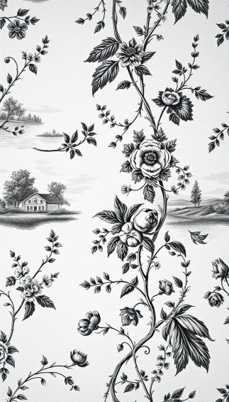 Black White Toile Wallpaper