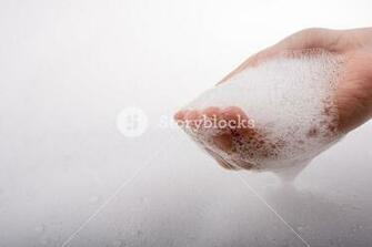 Hand Washing And Soap Foam On A Foamy Background Royalty