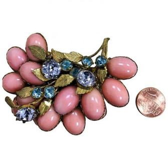 Rare Huge Miriam Haskell Signed Layered Pink Cabochon Rhinestone