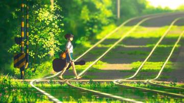 Anime Girl Walking Train Track Crossing Wallpaper 4k HD Pc 4310f