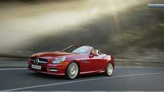 Red Mercedes Benz Slk Running On Highway Wallpaper