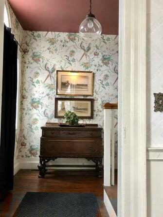 Entryway Foyer Traditional Wallpaper Red Ceiling Remodeling