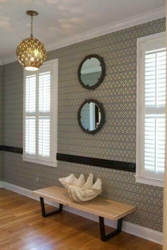 Contemporary Foyer With David Hicks Hexagon Wallpaper Glossy