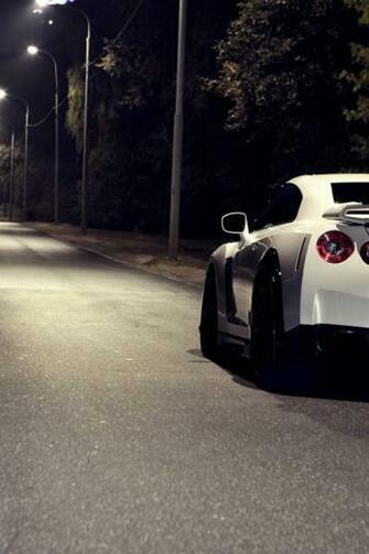 White Nissan Gtr At Night Rear iPhone Wallpaper