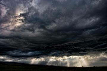 Prairie Storm Dark Clouds Heavy Rain And A Lightning