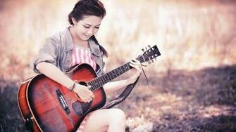 Cute Stylish Girls With Guitar In Happy Mood Wallpaper