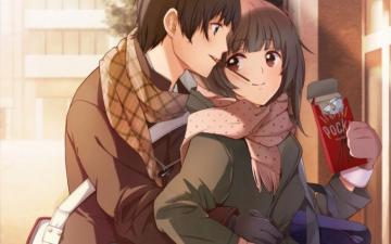 Art Boy Anime Two Woman Taccomm Couple Hugging Wallpaper