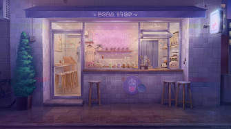 Lofi Boba Shop Rainy Night Live Wallpaper