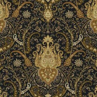 Wallpaper Waverly Classics Byzance Black Metallic Gold Large Paisley
