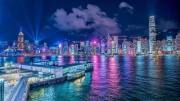 Night City Buildings Light Rays Harbor Wallpaper HD Image