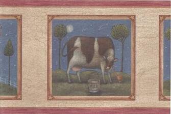 Red Cream Rooster Cow Wallpaper Border Country Folk