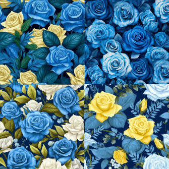 Bourne Seamless Summer Blue Yellow Rose And Leaves Odd