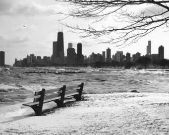 Black White Wallpaper Lonely Chicago Bench On A Cold Winter Day
