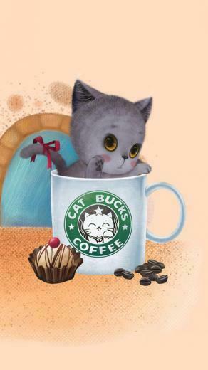 Cat Bucks Coffee Wallpaper iPhone