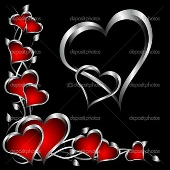 Red Heart Black Background With Silver