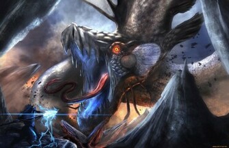 Epic Anime Fight Wallpaper Fantasy Warrior Dragon