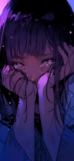 Crying Anime Girl Purple Wallpaper