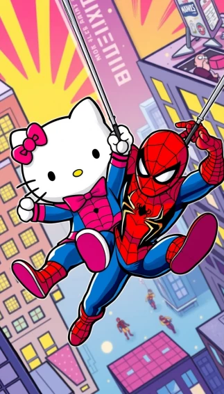 Hello Kitty And Spider Man Wallpaper
