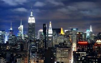 Midtown Manhattan New York Skyscrapers At Night Widescreen And Full