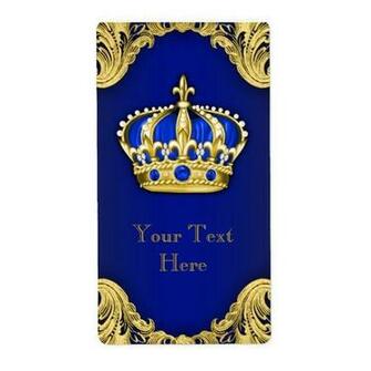 Royal Blue And Gold Prince Crown Wine Bottle Label