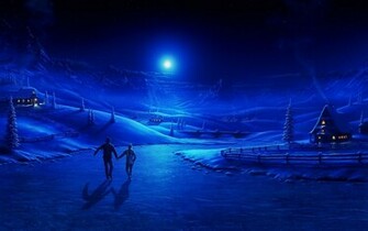Blue Christmas Winter Night Wallpaper Paintings
