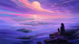 Moon 4k Purple Aesthetic On Cliff Wallpaper