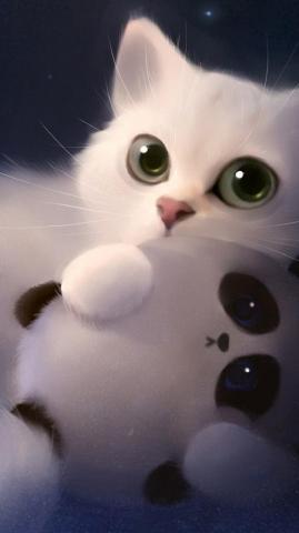 White Kitten Cute Big Eyes Art Cat Wallpaper