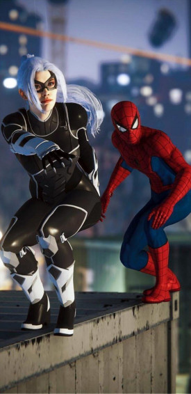 Spider Man And Black Widow On A Ledge