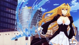 Wallpaper Sekirei Girl Blonde Building Sky