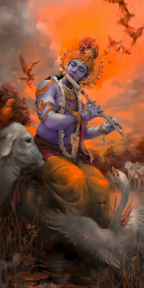 En Krishna iPhone Spielt F R Tiere Wallpaper