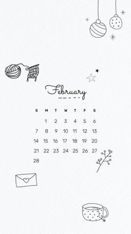 February Mobile Wallpaper Vector Template Cute Doodle Drawing