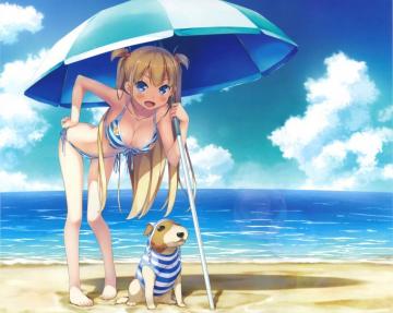Wallpaper Animals Blonde Sea Anime Girls Water Beach Blue